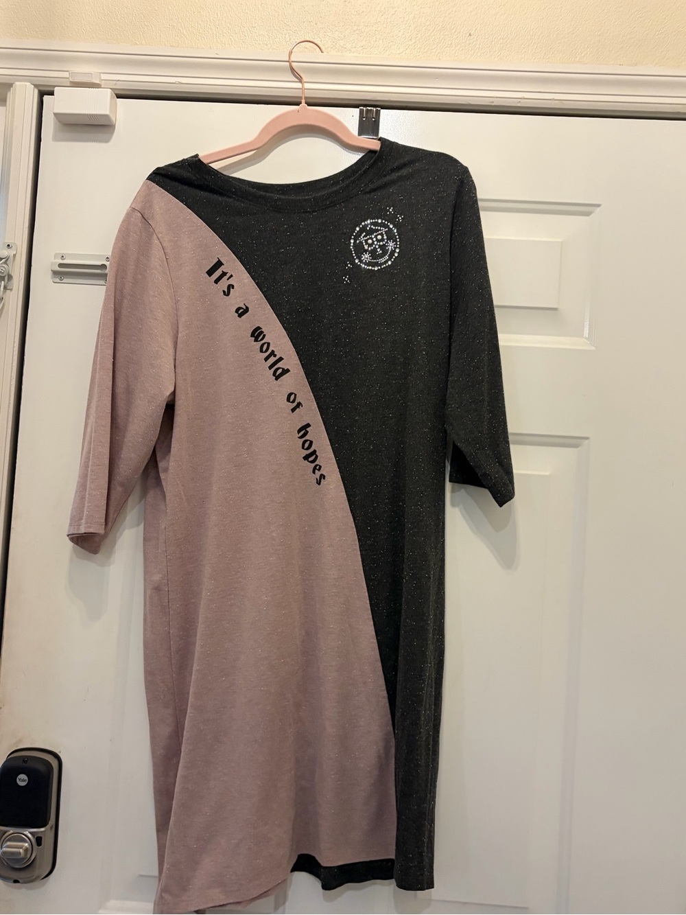 Disney Small World Two-Tone Dark Grey and Dusty Pink Sparkle Tee Dress 1X